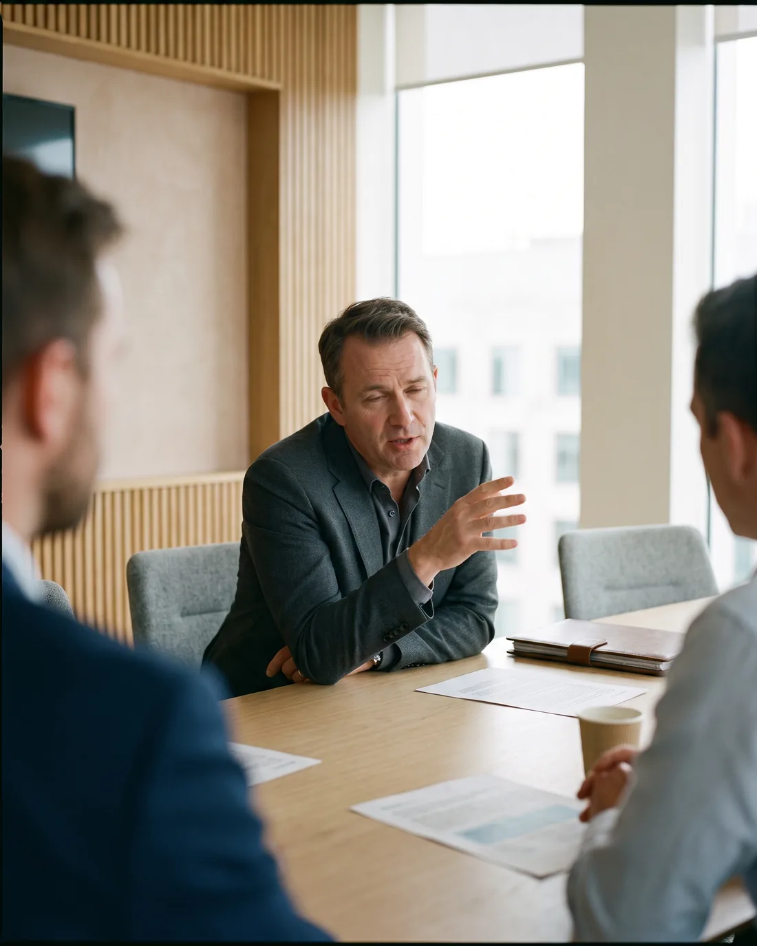 A senior CRO reviewing the work in a calm London boardroom